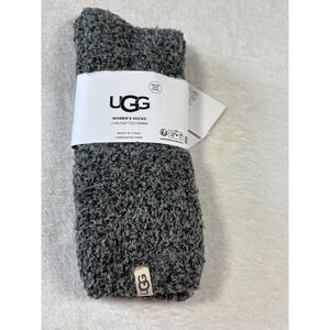 UGG Leda Cozy Crew Socks Womens Charcoal Grey Sherpa Plush Knit One Size 1121163